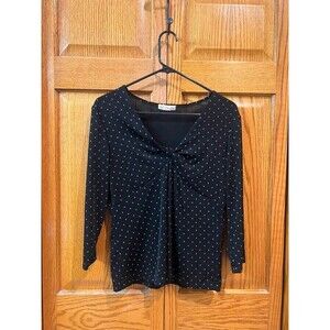 Notions black and white polka-dot top twist-front V-neckline 3/4 sleeve